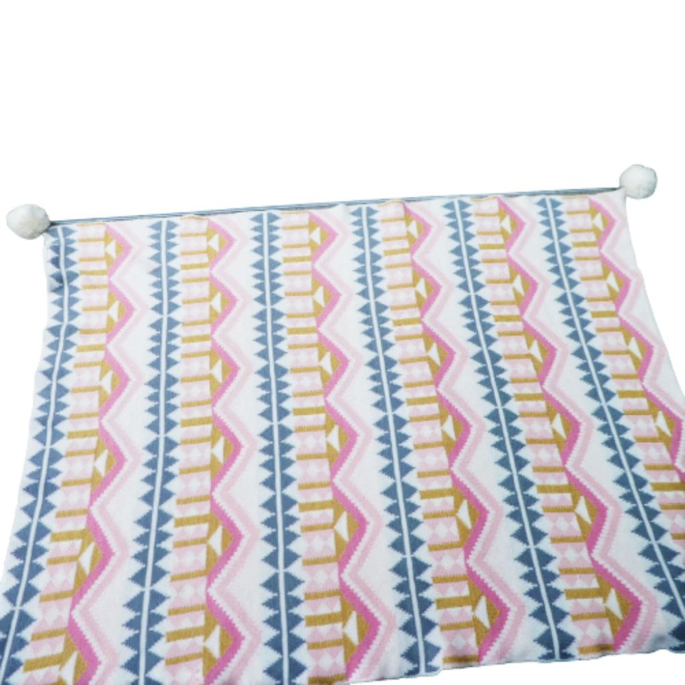 Pottery Barn The Emily & Merritt Knit Baby Snugly Blanket Corner Pom Poms 30x40